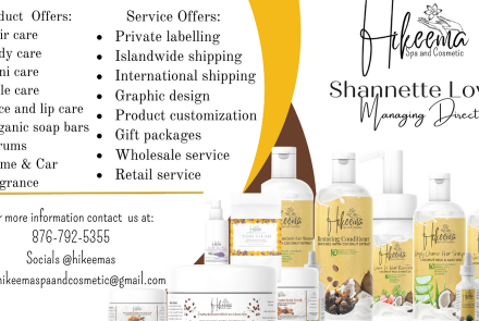 Business card showing products and services 